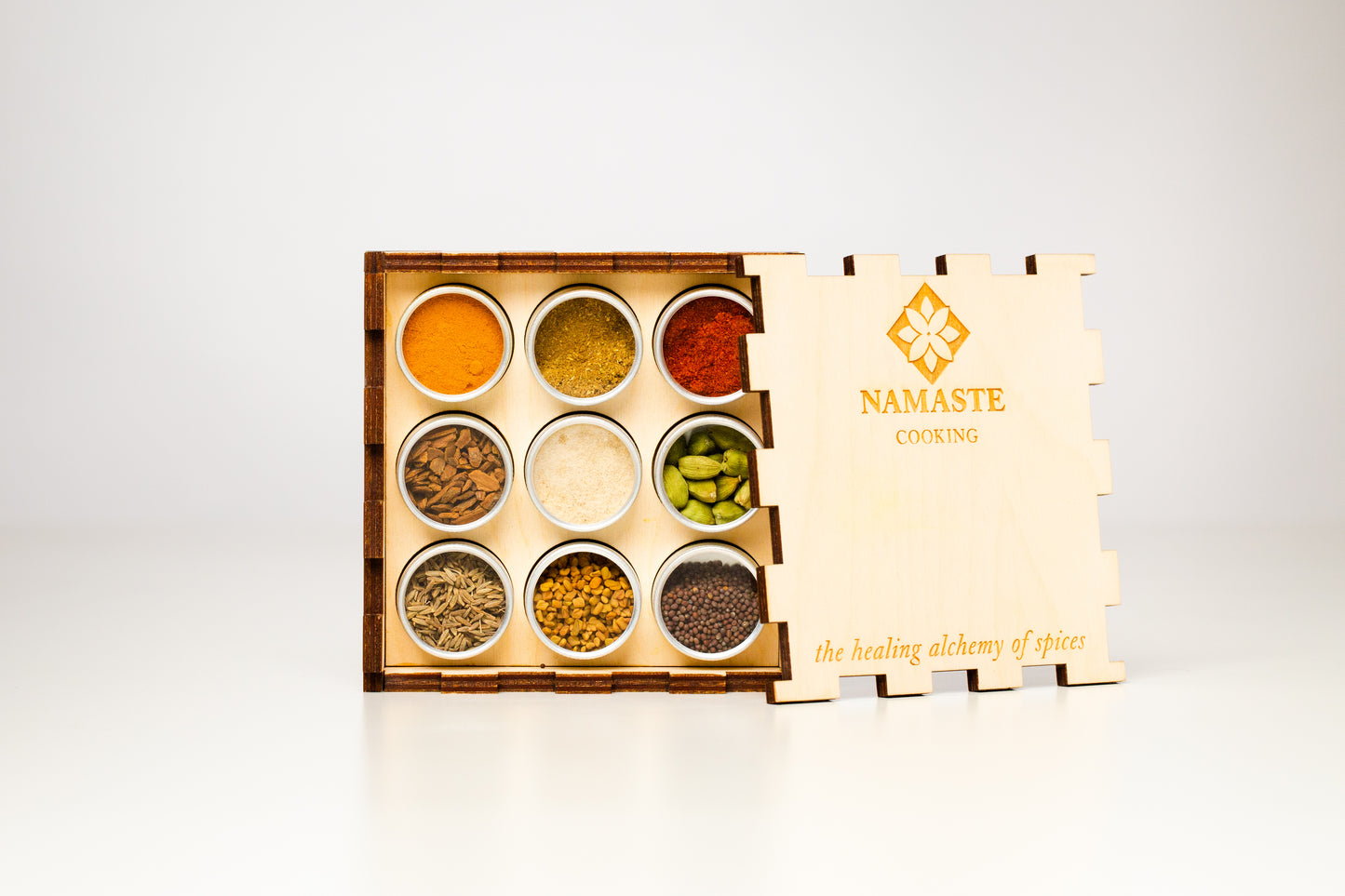 SUNISTANAI Ayurvedic Handcrafted Spice Box full of all the staple Ayurveda Spices to enhance one's culinary experience.