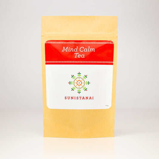 Mind Calm Tea has been handcrafted to support immunity and prioritize calming nerves while providing stress relief. This Ayurvedic Tea is non-caffeinated, herbal, immunity boosting, and releases tension in both the mind and body.